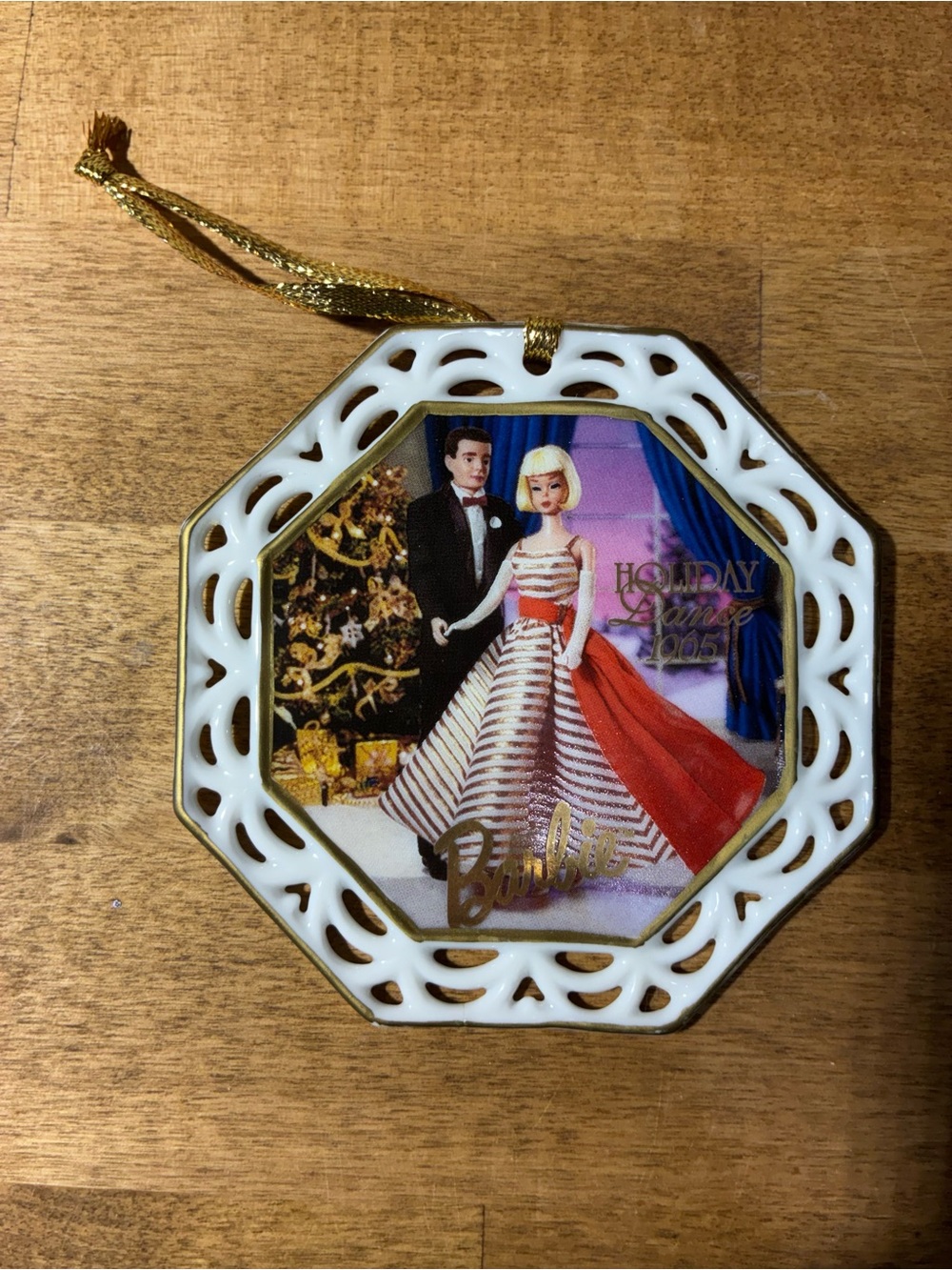 Enesco Barbie Christmas Hanging Ceramic Ornament 1996 Octagon 188808